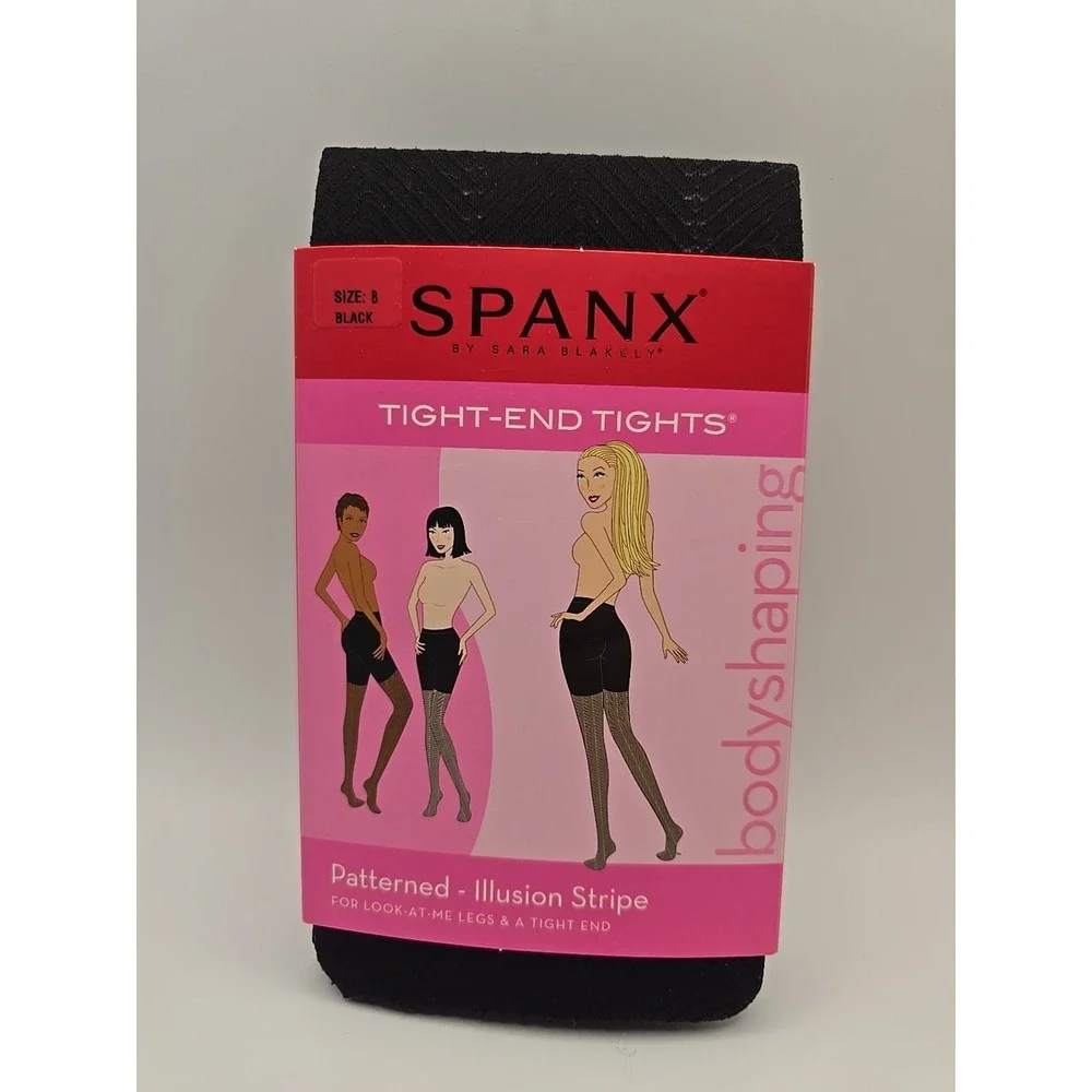 Spanx Tight-End Tights Size B Black Patterned -‎ Illusion Stripe New